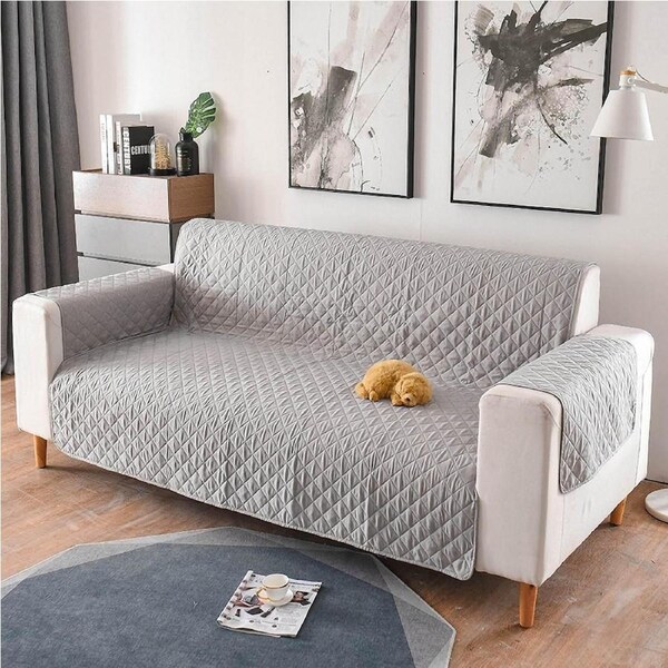 2 Seat Sofa Cover Quilted Couch Covers Lounge Pet Protector Slipcovers Grey