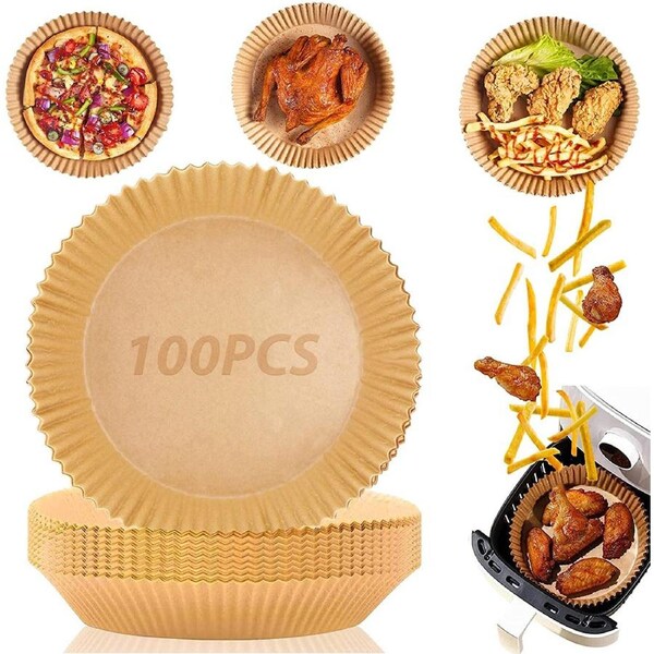 16cm x 4.5cm 100pcs Air Fryer Disposable Paper Liner Non-Stick Baking Paper Brown
