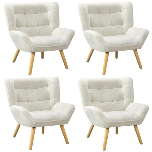 Oikiture 4x Armchair Accent Chairs Sherpa White