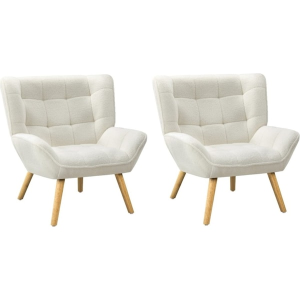 Oikiture 2x Armchair Accent Chairs Sherpa White