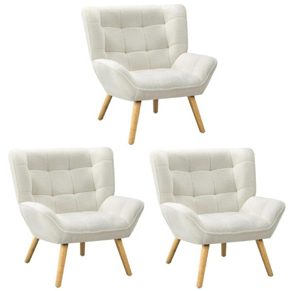 Oikiture 3x Armchair Accent Chairs Sherpa White