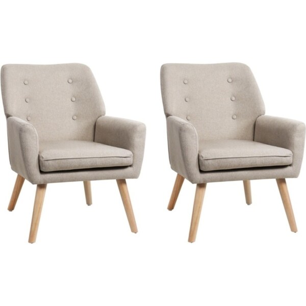 Oikiture 2x Armchair Lounge Chair Linen Accent Armchairs Tub Chairs Sofa Beige