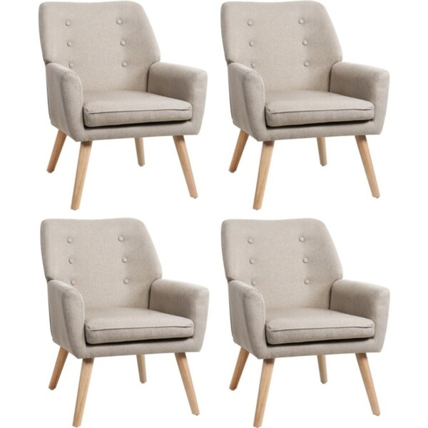 Oikiture 4x Armchair Lounge Chair Linen Accent Armchairs Tub Chairs Sofa Beige