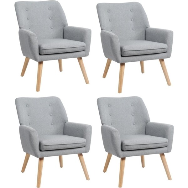 Oikiture 4x Armchair Lounge Chair Linen Accent Armchairs Tub Chairs Sofa Grey