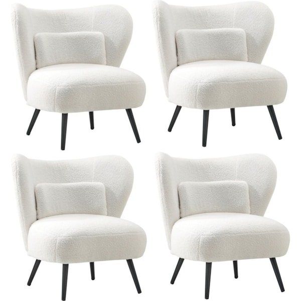 Oikiture 4x Armchair Lounge Chair with Lumbar Pillow Wingback Boucle White