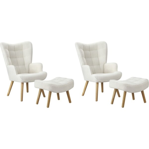 Oikiture 2x Armchair Lounge Chair Ottoman Accent Armchairs Sherpa Sofa White
