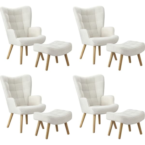 Oikiture 4x Armchair Lounge Chair Ottoman Accent Armchairs Sherpa Sofa White