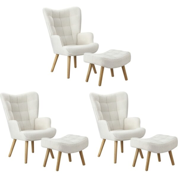 Oikiture 3x Armchair Lounge Chair Ottoman Accent Armchairs Sherpa Sofa White