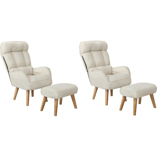 Oikiture 2x 360 Swivel Recliner Armchair Lounge Ottoman Chair With Stool Beige
