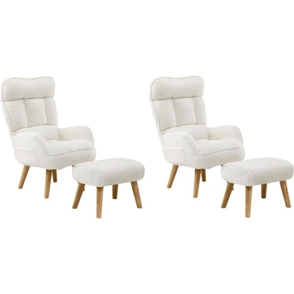 Oikiture 2X 360 Swivel Recliner Armchair Lounge Ottoman Chair With Stool Sherpa