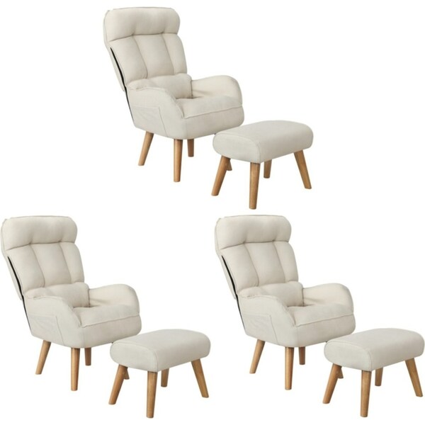 Oikiture 3x 360 Swivel Recliner Armchair Lounge Ottoman Chair With Stool Beige