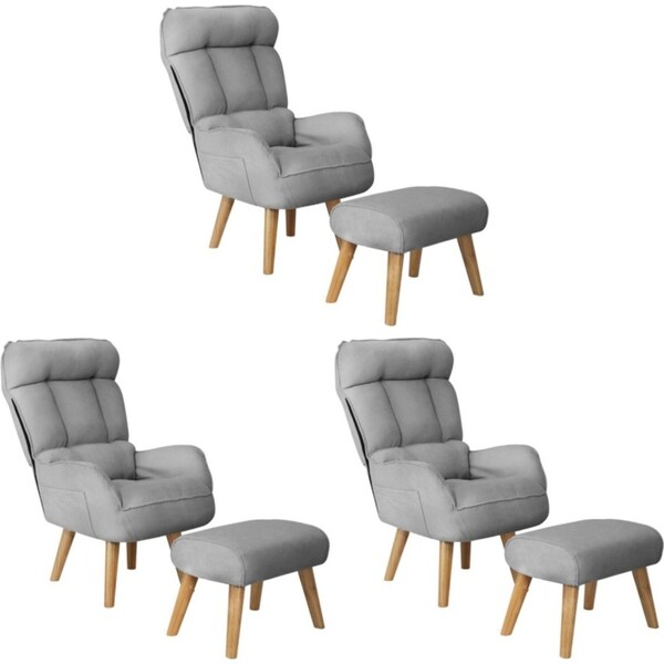 Oikiture 3x 360 Swivel Recliner Armchair Lounge Ottoman Chair With Stool Grey