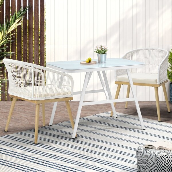 Livsip 3PCS Outdoor Dining Set Patio Furniture Setting Garden Marble-style Table