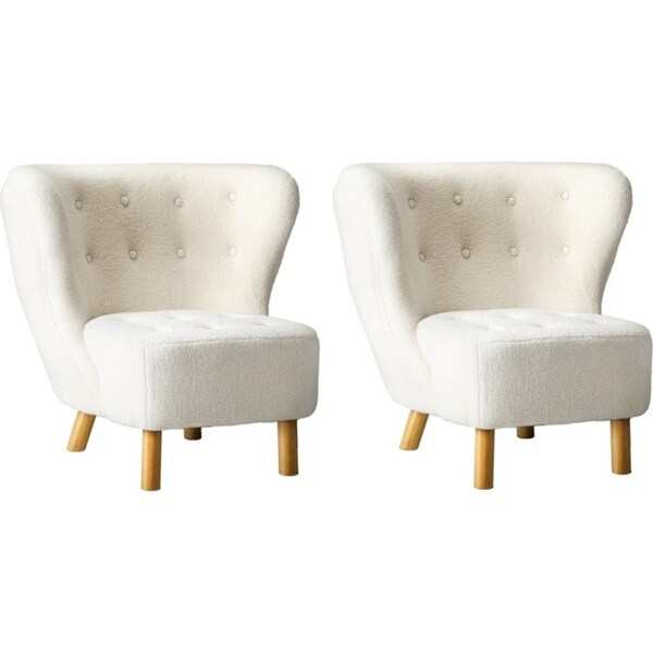 Oikiture 2x Armchair Highback Lounge Accent Chair Couches Sofa Sherpa White