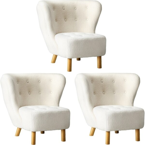 Oikiture 3x Armchair Highback Lounge Accent Chair Couches Sofa Sherpa White