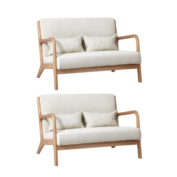 Oikiture 2X Armchair Lounge Chair Accent Armchairs Couches Sofa Wood Light Beige