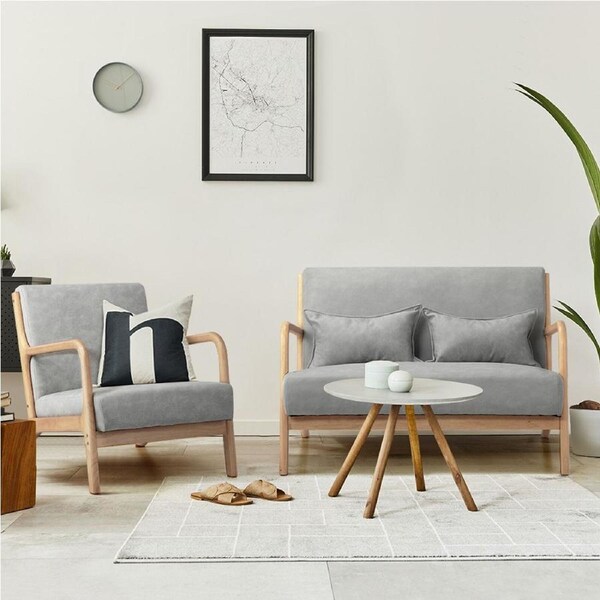 Oikiture 2PCS Armchair Lounge Chair set 1/2 Seater with 2 Pillows Fabric Grey