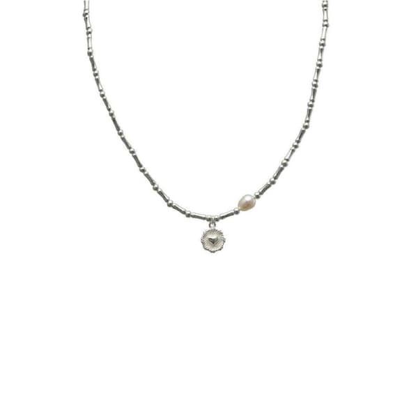 Handmade S925 Silver Bamboo Link Medallion Pearl Pendant Necklace INS Style Jewelry