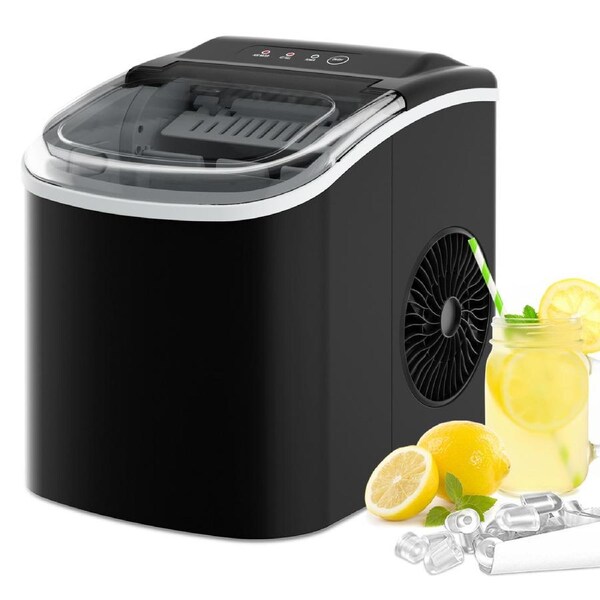 Advwin 12kg/24h Portable Bullet Ice Maker Machine,Self-cleaning for Home/Commercial Black/Silver 1.2L&Black