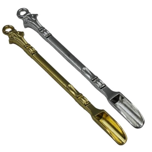 2-Pack Silver and Gold Snuff Spoon Micro Spatula Stainless Steel Scoop Antique