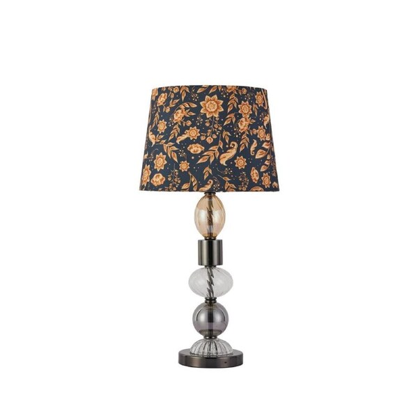 Allegra Flower Fabric Shade Metal Glass Base Desk Table Light Lamp Black Nickel
