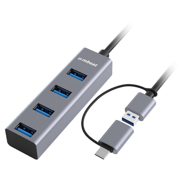 mbeat 4-Port USB 3.0 Hub with 2-in-1 USB 3.0 & USB-C Converter Space Grey