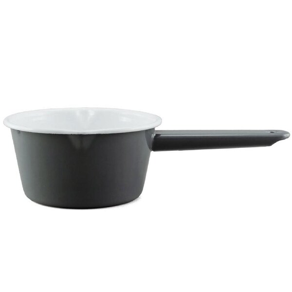 Falcon Enamelware 14cm Enamel 850ml Milk Saucepan in Dark Grey & White