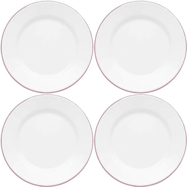 Dishy Enamelware Lunch Plate 20cm White with Pink Rim Enamel 4 Pack