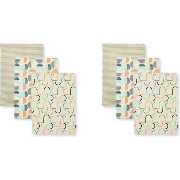 2x 3pc Kas Australia Mari Cotton Tea Towel Set Kitchen Decor 70cm Multicoloured