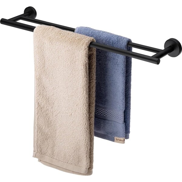 ACA 75cm Wall Mounted Double Round Towel Rail Rack Holder Stainless Steel Black