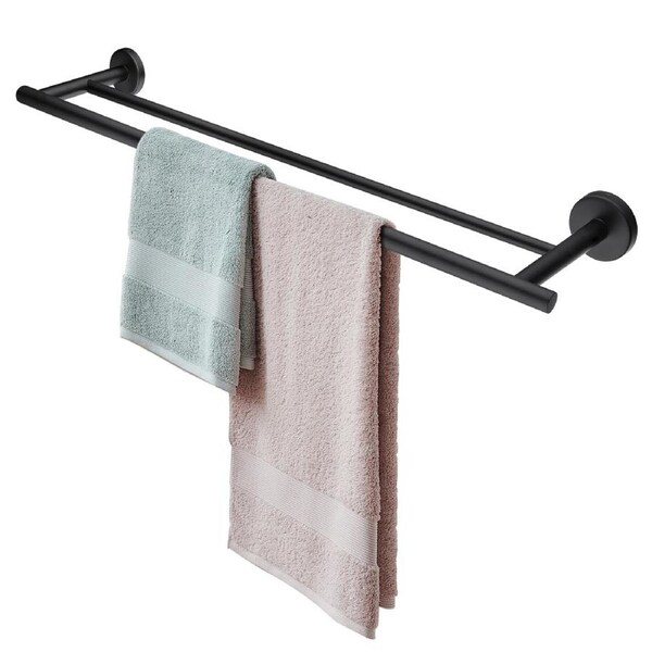 Black Round Towel Rack Rail Holder Double Bars Stainless Steel