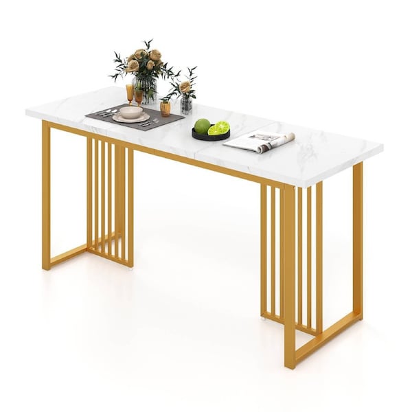 Giantex 160 CM Dining Table for 6-8 People Kitchen Table w/Faux Marble Tabletop White