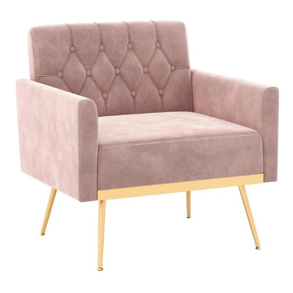 Giantex Accent Velvet Chair Single Sofa w/Upholstered Armrests & Button Tufted Back Bedroom Living Room Pink