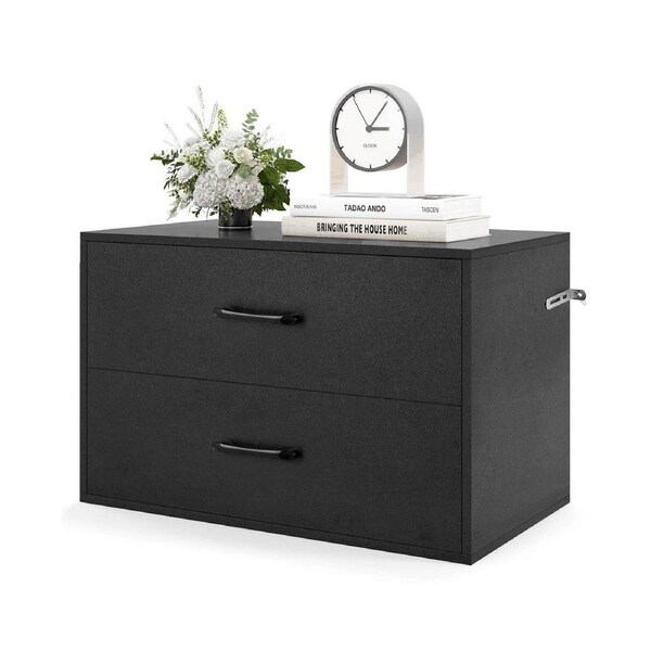 Giantex Bedside Table Storage Organizer w/2 Drawers Storage Cabinet Drawer Chest Black