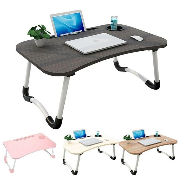 Ozoffer Laptop Stand Table Foldable Desk Computer Study Bed Adjustable Portable Cup Slot Wood