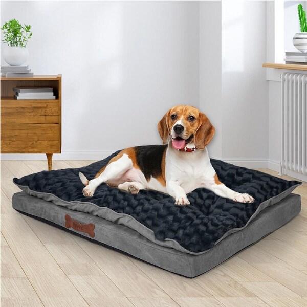 Pawz Dog Calming Beds Pet Orthopedic Cushion Memory Foam Pillow Removable Cover S(75cm x 50cm x 15.6cm) / Dark Grey