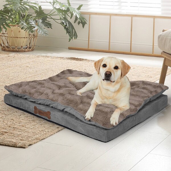 Pawz Dog Calming Beds Pet Orthopedic Cushion Memory Foam Pillow Removable Cover XL(120cm x 80cm x 15.6cm) / Khaki