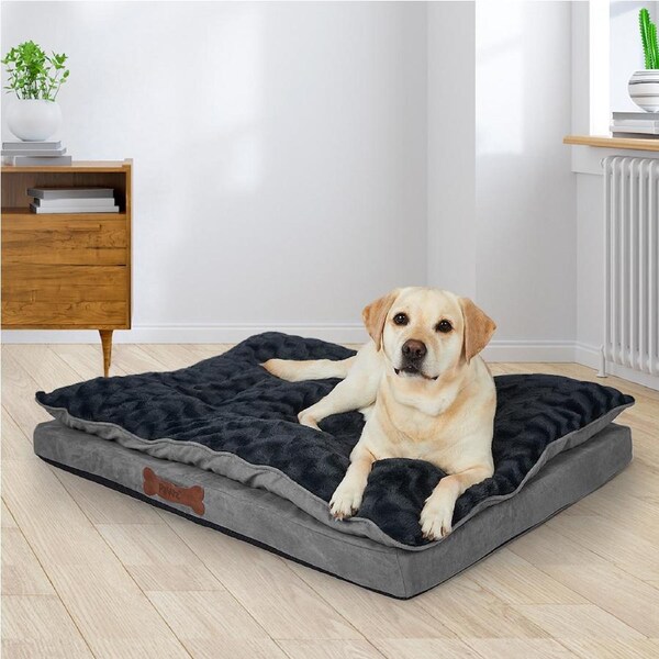 Pawz Dog Calming Beds Pet Orthopedic Cushion Memory Foam Pillow Removable Cover S(75cm x 50cm x 15.6cm) / Khaki