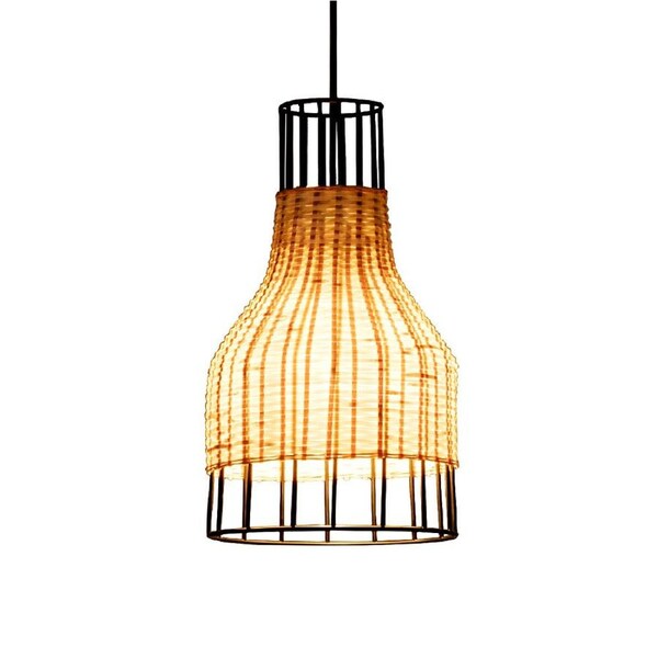Krear Bamboo Pendant Light Black 20x35cm Handwoven Pendant Lamp Hanging Lights for Bedroom