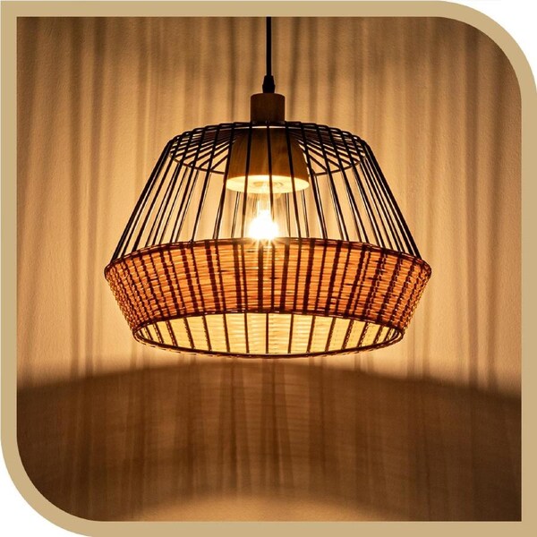 Krear Bamboo Pendant Light Black 35x32cm Handwoven Pendant Lamp Hanging Lights for Bedroom