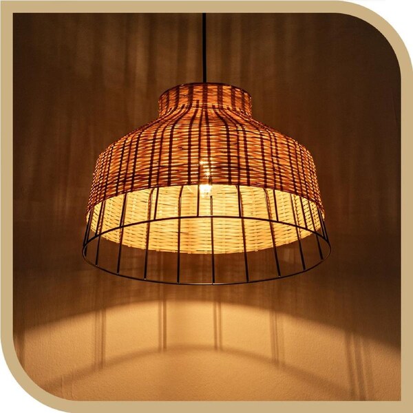 Krear Bamboo Pendant Light Black 40x28cm Handwoven Pendant Lamp Hanging Lights for Bedroom