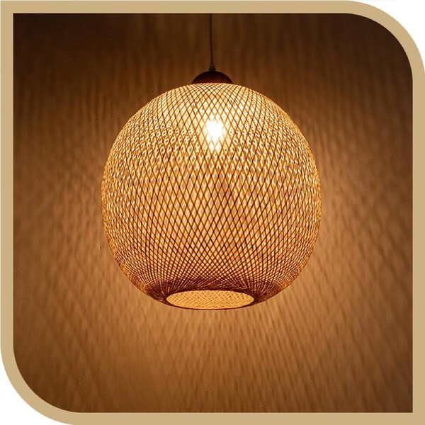 Krear Bamboo Pendant Light 45x45cm Handwoven Pendant Lamp Hanging Lamp Hanging Lights for Bedroom