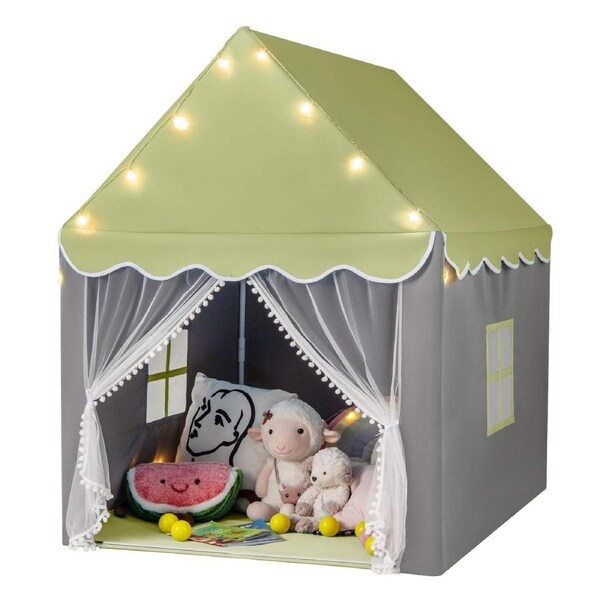 Costway Skin-Friendly Playhouse Play Tent Large Castle Tent w/Star Light Gift Green