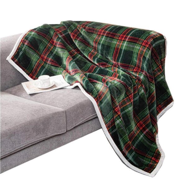 Nevenka Winter Thickened Warm Lamb Velvet Blanket Scotland Plaid Blankets Gift for Adults-Green 127 x 153 CM
