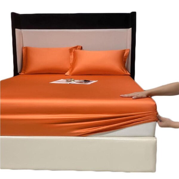 Nevenka 100% Cotton Bed Sheets Pillowcase 3 Piece Set Bedding-Orange 120 x 200 CM