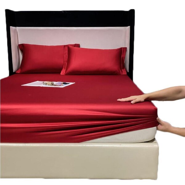 Nevenka 100% Cotton Bed Sheets Pillowcase 3 Piece Set Bedding-WineRed 150 x 200 CM