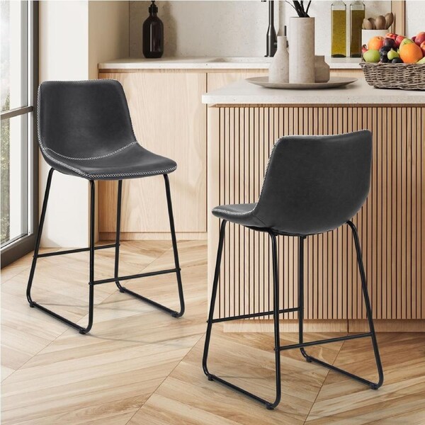 Oikiture 2x Bar Stools Steel Stool Modern Kitchen Dining Furniture Set Grey