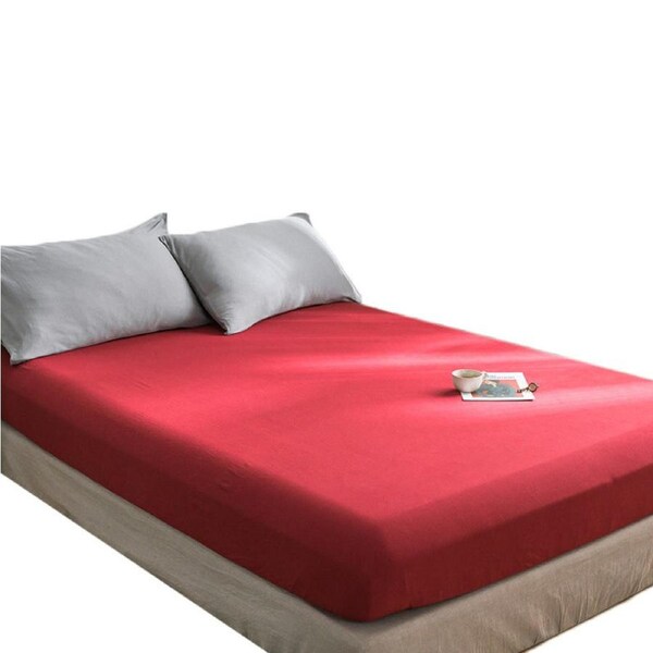 Nevenka Cotton Sheets Mattress Dustproof Protective Cover Fabric Bedding-WineRed 150 x 200 cm
