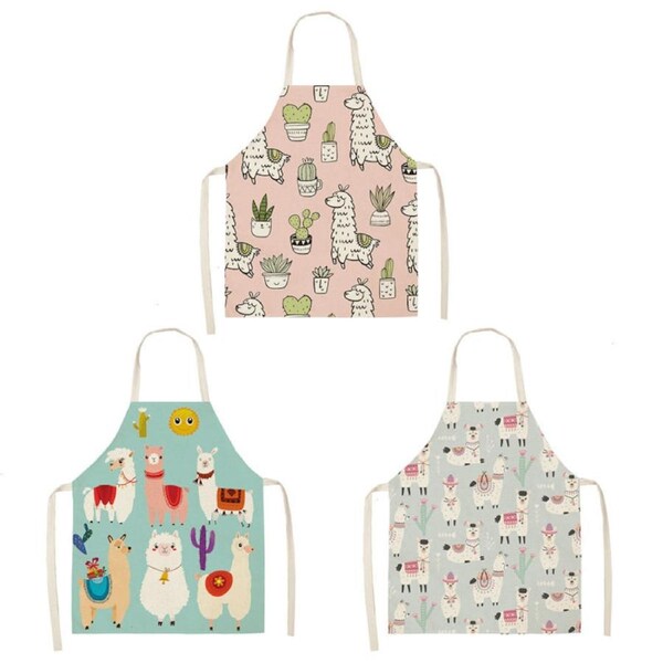 Nevenka 3 Pcs Kids Alpaca Printed Linen Apron Bib for Cooking Painting-2 Child