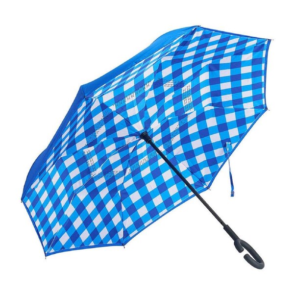 Annabel Trends Reverse Umbrella Inverted Cover w/ C-Handle 81x10cm Cobalt Check